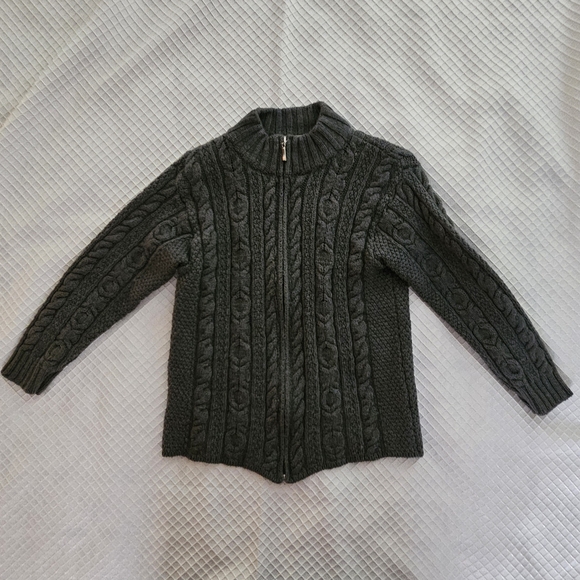 Aran Sweater Market Dark Green Cable Knit Full Zip Cardigan - Picture 2 of 8